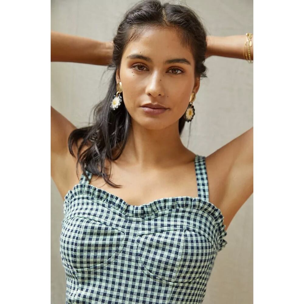 Anthropologie Eva Franco Gingham Check Sweetheart Tank Top SZ M